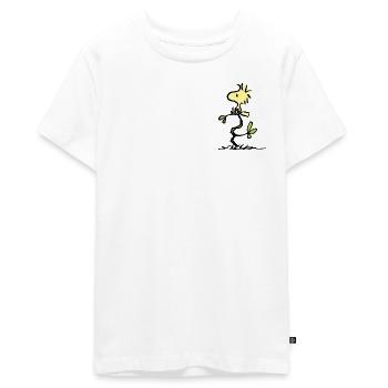 Peanuts Woodstock Brustmotiv - Teenager Premium Bio T-Shirt - Weiß - Vorne - AI Model Teenager Male light (155cm)