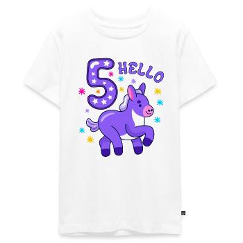 Bonjour FIVE âne, Cinquième anniversaire, 5ème anniversaire - T-shirt Premium bio Ado - blanc - Devant - AI Model Teenager Male light (155cm)