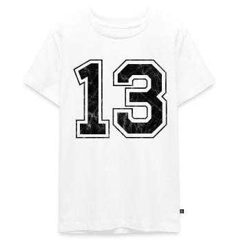 Number 13 - Teenager Premium Organic T-Shirt - white - Front - AI Model Teenager Male light (155cm)