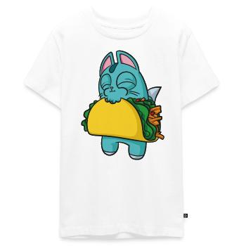 Lost Kitties Chomp Blaue Katze Isst Taco - Teenager Premium Bio T-Shirt - Weiß - Vorne - AI Model Teenager Male light (155cm)