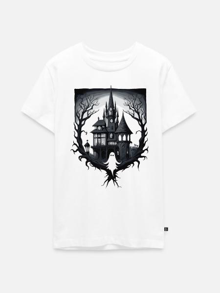 Spooky Mansion - Teenager Premium Bio T-Shirt - Weiß