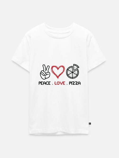 Frieden Liebe Pizza - Teenager Premium Bio T-Shirt - Weiß