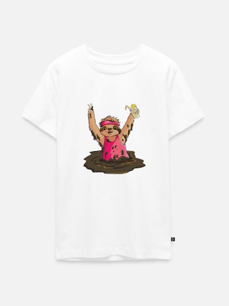 Mud Run Faultier - Teenager Premium Bio T-Shirt - Weiß