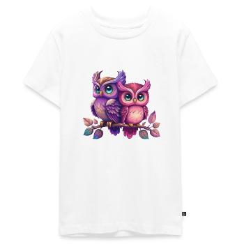 Farverige ugler Søskende Dyr Fugleugle Ørneugleaften - Teenager Premium økologisk T-shirt - hvid - Foran - AI Model Teenager Male light (155cm)