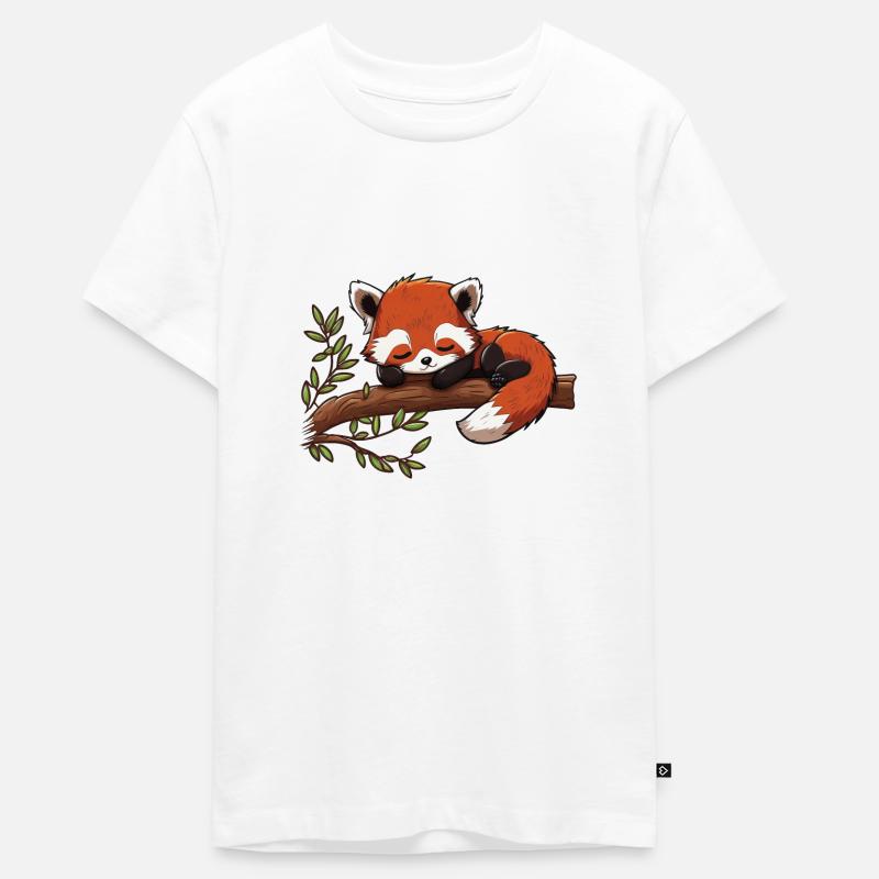 Le panda roux dort sur une chemise de sommeil d’animal de branche - T-shirt Premium bio Ado - blanc