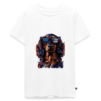 Dachshund with American Sunglasses - Teenager Premium Bio T-Shirt - Weiß - Vorne - AI Model Teenager Male light (155cm)