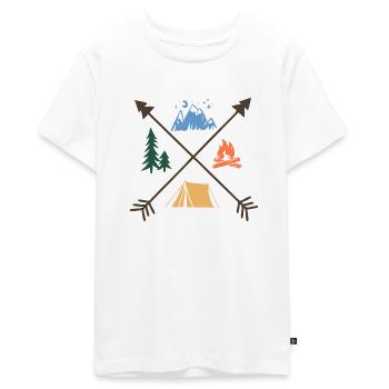 Happy camper,, feu, bois, montagne et tente desi - T-shirt Premium bio Ado - blanc - Devant - AI Model Teenager Male light (155cm)