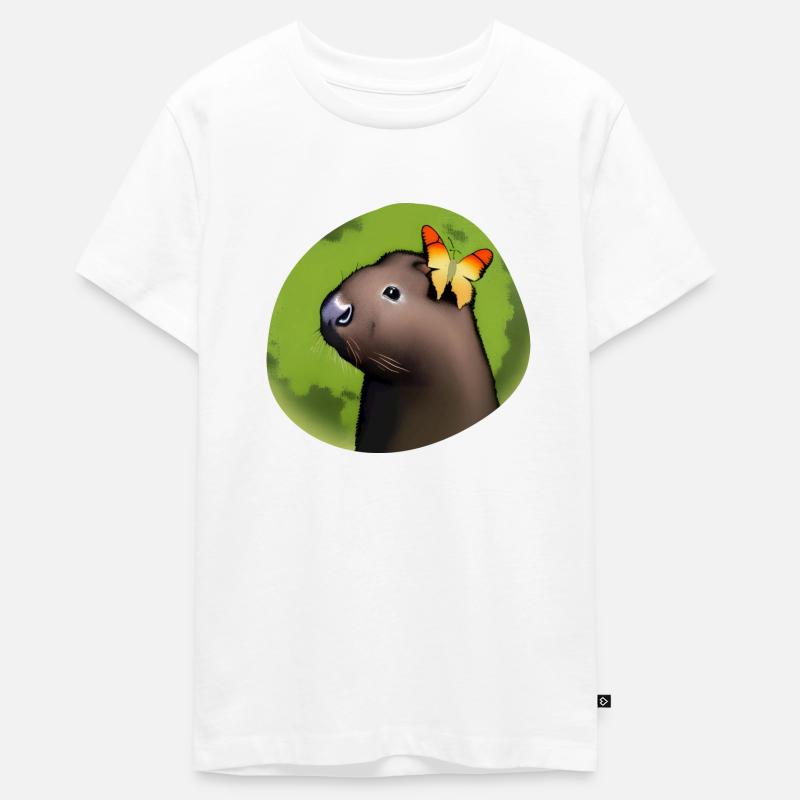 Petit capybara avec papillon - T-shirt Premium bio Ado - blanc