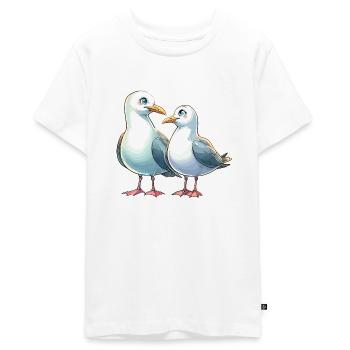 Zwei verliebte Möwen Paar Möwe Nordsee Küste Liebe - Teenager Premium Bio T-Shirt - Weiß - Vorne - AI Model Teenager Male light (155cm)