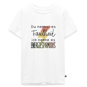 Faulheit vs Energiesparmodus - Teenager Premium Bio T-Shirt - Weiß - Vorne - AI Model Teenager Male light (155cm)