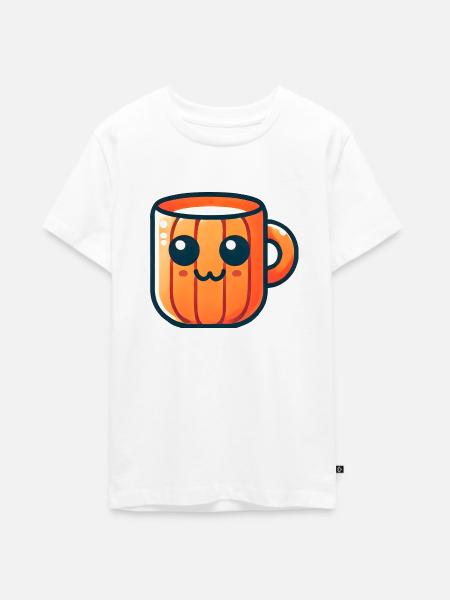 Tasse mit Augen - Teenager Premium Bio T-Shirt - Weiß