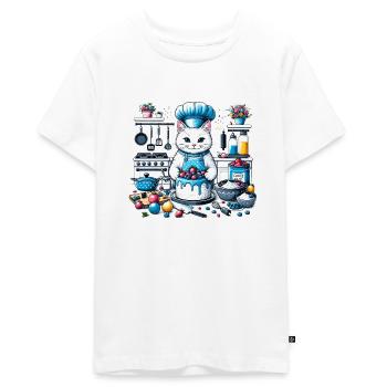 Die Katze kocht - Teenager Premium Bio T-Shirt - Weiß - Vorne - AI Model Teenager Male light (155cm)