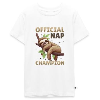 Funny Lazy Sloth Official nap champion - Teenager Premium Bio T-Shirt - Weiß - Vorne - AI Model Teenager Male light (155cm)