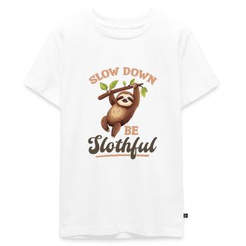 Funny Lazy Sloth Slow Down, Be Slothful - Teenager Premium Bio T-Shirt - Weiß - Vorne - AI Model Teenager Male light (155cm)