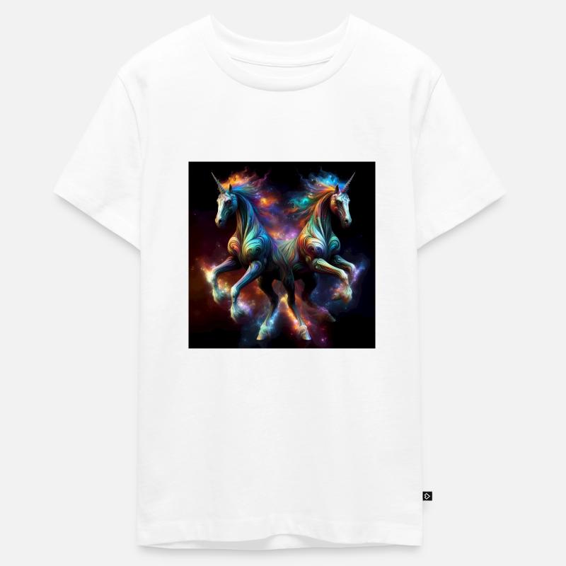 Einhorn Paar Dystopisch Fantasy - Teenager Premium Bio T-Shirt - Weiß