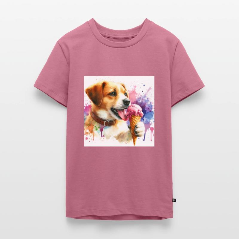 Chien mangeant de la crème glacée T-shirt Premium bio Ado
