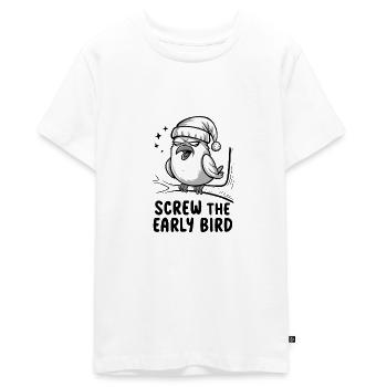 Le lève-tôt peut m’emmener - T-shirt Premium bio Ado - blanc - Devant - AI Model Teenager Male light (155cm)