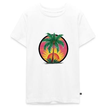Tropical palm tree at sunset – holiday motif - Teenager Premium Organic T-Shirt - white - Front - AI Model Teenager Male light (155cm)