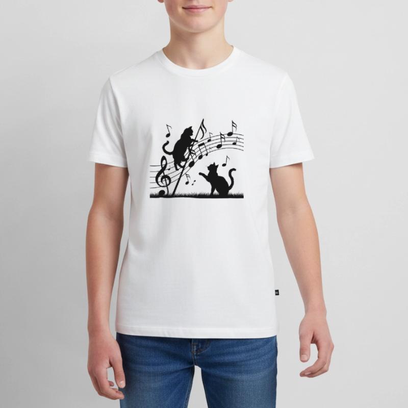 Black cats pattern playing with musical note Teenager Premium Organic T-Shirt