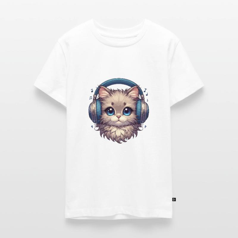 Chat mignon avec des écouteurs Doodle T-shirt Premium bio Ado
