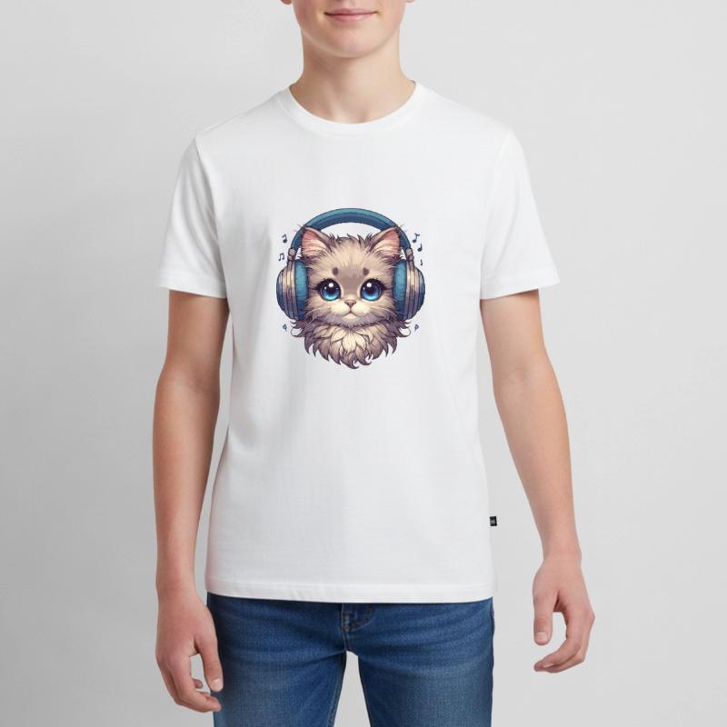 Chat mignon avec des écouteurs Doodle T-shirt Premium bio Ado