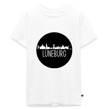 lüneburg,skyline, kreis, scherenschnitt, schwarz - Teenager Premium Bio T-Shirt - Weiß - Vorne - AI Model Teenager Male light (155cm)