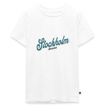 Stockholm - Suède - Slogan - Lettrage - Schweden - T-shirt Premium bio Ado - blanc - Devant - AI Model Teenager Male light (155cm)