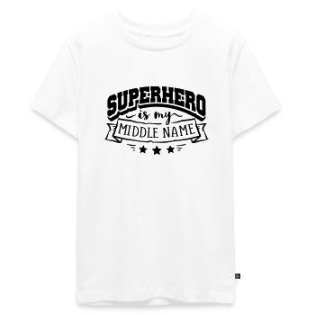 Superhero mon nom - T-shirt Premium bio Ado - blanc - Devant - AI Model Teenager Male light (155cm)