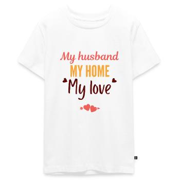 My husband, my home, my love - Teenager Premium Organic T-Shirt - white - Front - AI Model Teenager Male light (155cm)