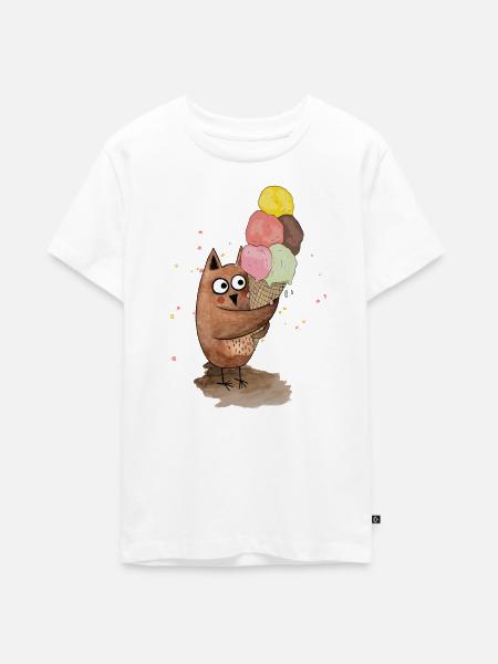 Eule mit riesigem Eis - Teenager Premium Bio T-Shirt - Weiß