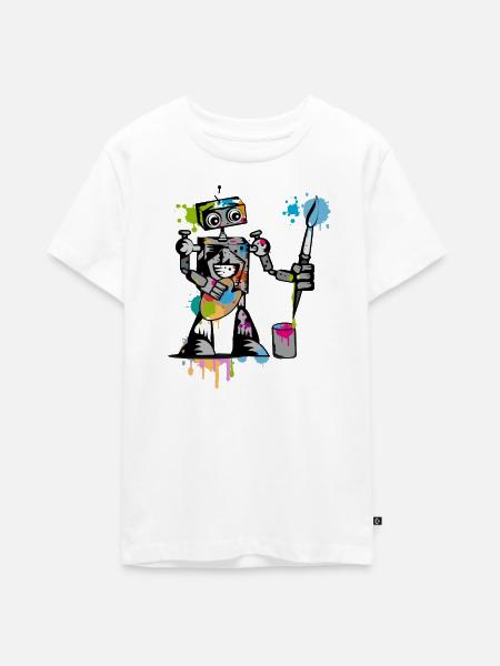 Roboter mit einem Pinsel - Teenager Premium Bio T-Shirt - Weiß