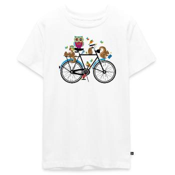 Waldtiere auf einem Fahrrad - Teenager Premium Bio T-Shirt - Weiß - Vorne - AI Model Teenager Male light (155cm)