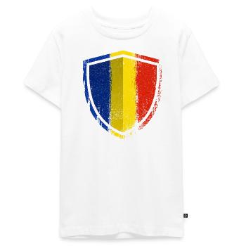 Beschädigtes blaues Gelbes Rotes Schild - Teenager Premium Bio T-Shirt - Weiß - Vorne - AI Model Teenager Male light (155cm)