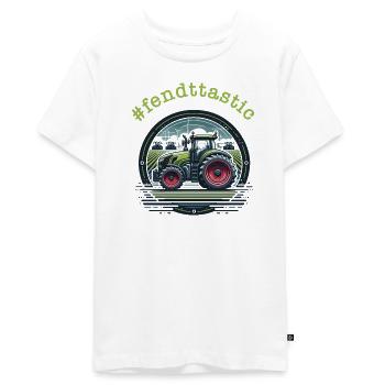 fendttastic grüner traktor trekker rote felgen - Teenager Premium Bio T-Shirt - Weiß - Vorne - AI Model Teenager Male light (155cm)