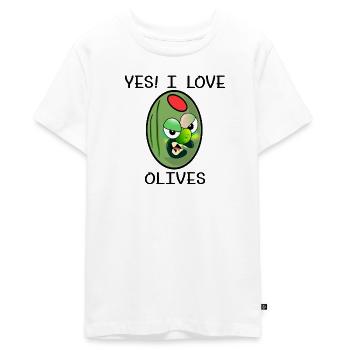 I LOVE OLIVES CARTOON - Teenager Premium Organic T-Shirt - white - Front - AI Model Teenager Male light (155cm)