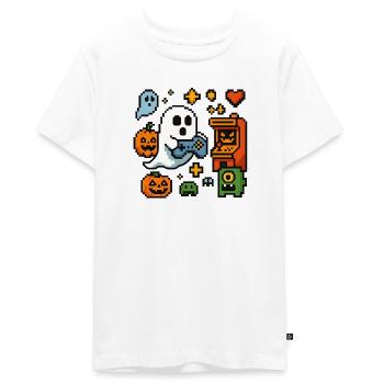 Pixel Ghost Gaming Retro Design - Teenager Premium Bio T-Shirt - Weiß - Vorne - AI Model Teenager Male light (155cm)