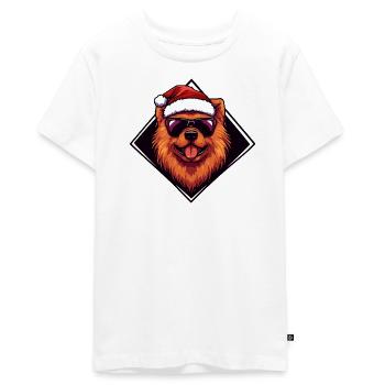 Santa Dog Cartoon - Teenager Premium Organic T-Shirt - white - Front - AI Model Teenager Male light (155cm)