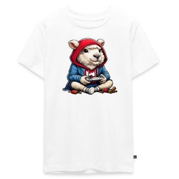 Gamer Schaf Hoodie Charme - Teenager Premium Bio T-Shirt - Weiß - Vorne - AI Model Teenager Male light (155cm)