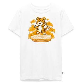 Tiger on a cloud of cheese - Teenager Premium Organic T-Shirt - white - Front - AI Model Teenager Male light (155cm)