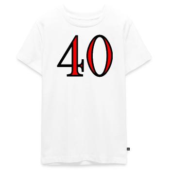 40. 40 YEARS. 40th ANNIVERSARY. 40 YEARS ANNIVERSARY. - Teenager Premium Organic T-Shirt - white - Front - AI Model Teenager Male light (155cm)