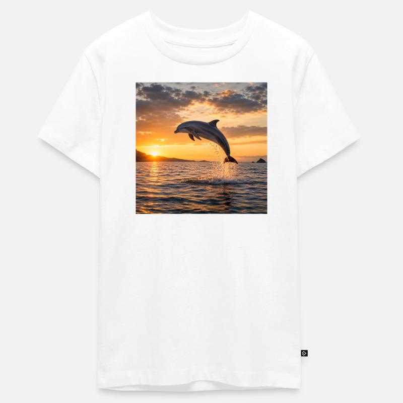 Dauphin au coucher du soleil - T-shirt Premium bio Ado - blanc