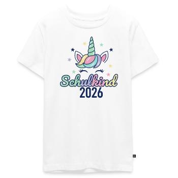 Kinder Schulanfang Einhorn Schulkind 2026 - Teenager Premium Bio T-Shirt - Weiß - Vorne - AI Model Teenager Male light (155cm)