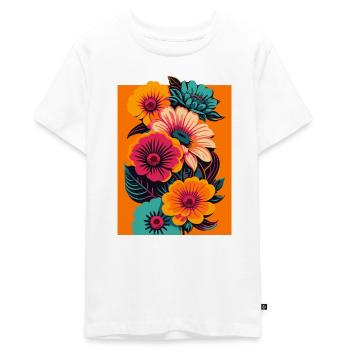 Vibrant Blooms Tee - Design floral abstrait - T-shirt Premium bio Ado - blanc - Devant - AI Model Teenager Male light (155cm)