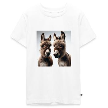 Zwei flauschige Esel - Teenager Premium Bio T-Shirt - Weiß - Vorne - AI Model Teenager Male light (155cm)