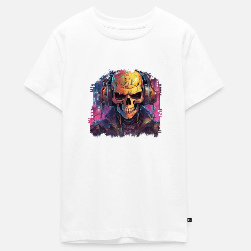 PixelPulse Cortex // Crâne cyberpunk - T-shirt Premium bio Ado - blanc