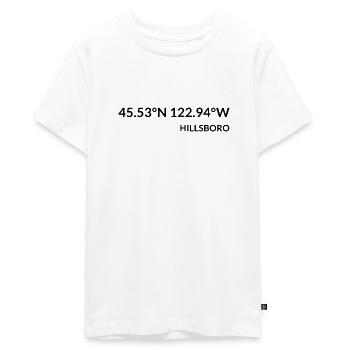 Hillsboro Oregon USA Koordinaten - Teenager Premium Bio T-Shirt - Weiß - Vorne - AI Model Teenager Male light (155cm)