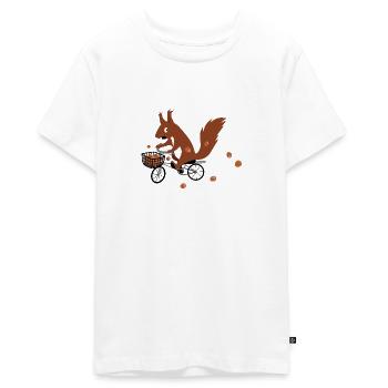 Eichhoernchen faehrt Fahrrad - Teenager Premium Bio T-Shirt - Weiß - Vorne - AI Model Teenager Male light (155cm)