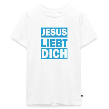 Jesus liebt dich Faith Geschenk Glaube - Teenager Premium Bio T-Shirt - Weiß - Vorne - AI Model Teenager Male light (155cm)