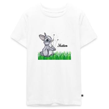 Rabbit Name Gift Matteo - Teenager Premium Organic T-Shirt - white - Front - AI Model Teenager Male light (155cm)