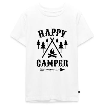 HappyCamper schmal - Teenager Premium Bio T-Shirt - Weiß - Vorne - AI Model Teenager Male light (155cm)